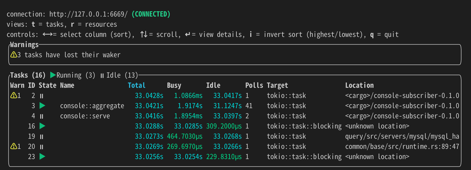 query console